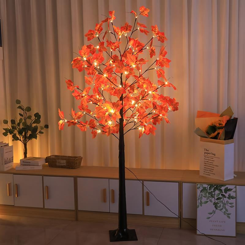 70.86 Inch LED Illuminated Maple Tree Light, Artificial Floor Lamp Tree with 96 Maple Leaves and 8 Lighting Modes for Thanksgiving, Halloween, Weddings, Parties, Fall Home Decor and Fall Decorative Lighting Nature Ornaments Decoration