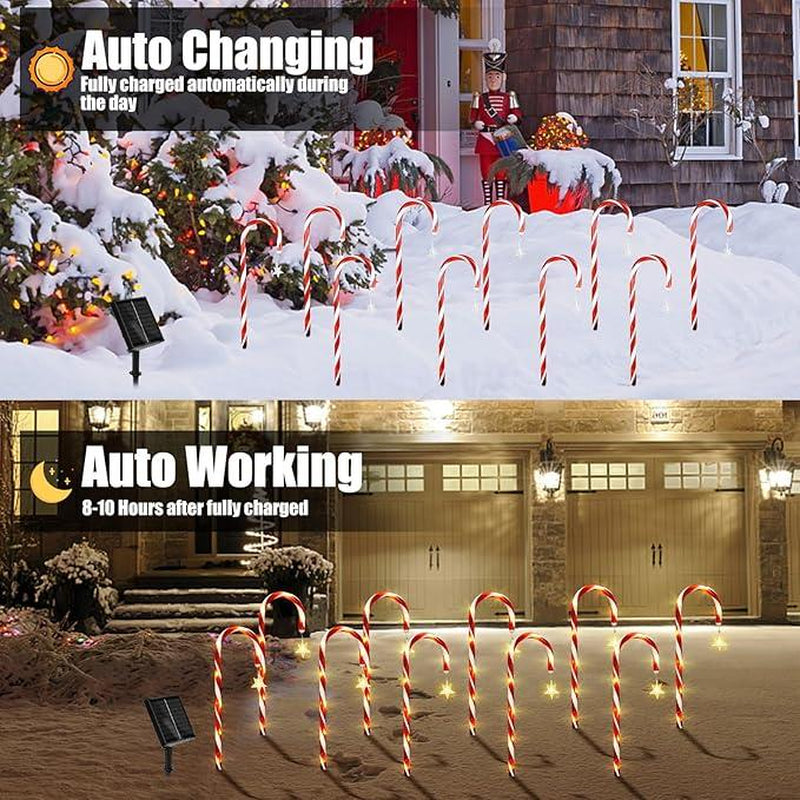 5-Piece/10-Piece Set Christmas Cane Solar Path Lights IP44 Waterproof LED Garden Ground Stake Lights 8-Mode Christmas Cane Candy Lights for Festive Decoration on Sidewalks Courtyards Lawns Porches Etc. - Ornaments
