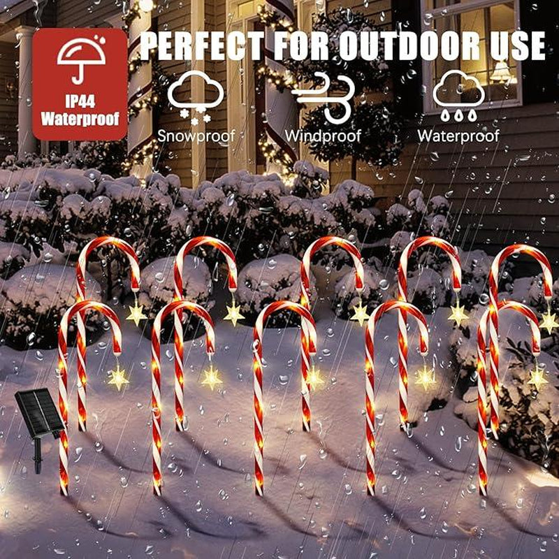 5-Piece/10-Piece Set Christmas Cane Solar Path Lights IP44 Waterproof LED Garden Ground Stake Lights 8-Mode Christmas Cane Candy Lights for Festive Decoration on Sidewalks Courtyards Lawns Porches Etc. - Ornaments