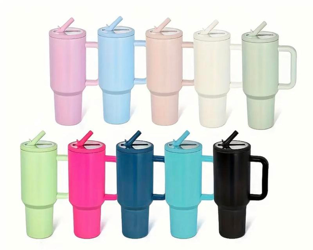 40Oz Solid Color Powder-Coated Tumblers with Leak-Proof Lid & Reusable Straw Double Wall Vacuum Insulated Travel Mugs Bpa-Free & Safe