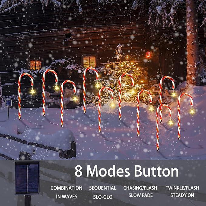 5-Piece/10-Piece Set Christmas Cane Solar Path Lights IP44 Waterproof LED Garden Ground Stake Lights 8-Mode Christmas Cane Candy Lights for Festive Decoration on Sidewalks Courtyards Lawns Porches Etc. - Ornaments