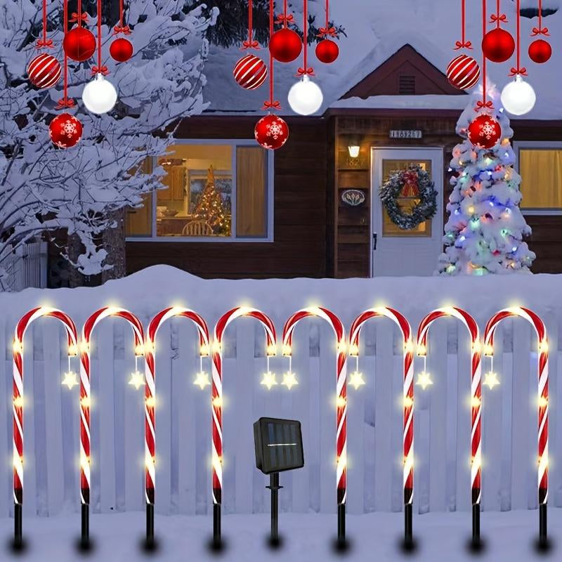 5-Piece/10-Piece Set Christmas Cane Solar Path Lights IP44 Waterproof LED Garden Ground Stake Lights 8-Mode Christmas Cane Candy Lights for Festive Decoration on Sidewalks Courtyards Lawns Porches Etc. - Ornaments