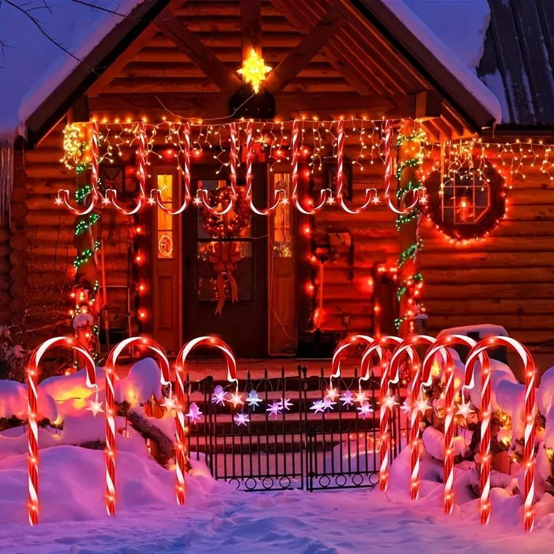 5-Piece/10-Piece Set Christmas Cane Solar Path Lights IP44 Waterproof LED Garden Ground Stake Lights 8-Mode Christmas Cane Candy Lights for Festive Decoration on Sidewalks Courtyards Lawns Porches Etc. - Ornaments
