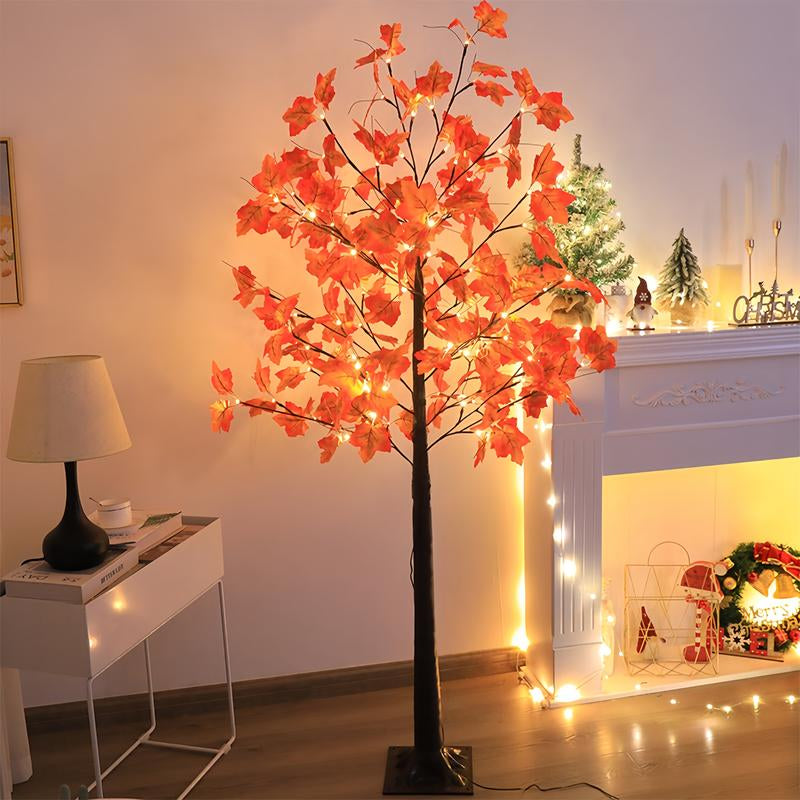 70.86 Inch LED Illuminated Maple Tree Light, Artificial Floor Lamp Tree with 96 Maple Leaves and 8 Lighting Modes for Thanksgiving, Halloween, Weddings, Parties, Fall Home Decor and Fall Decorative Lighting Nature Ornaments Decoration