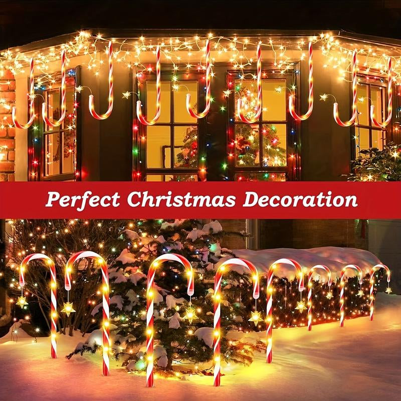5-Piece/10-Piece Set Christmas Cane Solar Path Lights IP44 Waterproof LED Garden Ground Stake Lights 8-Mode Christmas Cane Candy Lights for Festive Decoration on Sidewalks Courtyards Lawns Porches Etc. - Ornaments