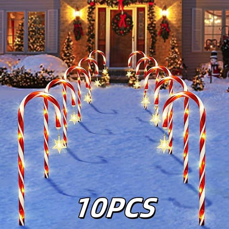 5-Piece/10-Piece Set Christmas Cane Solar Path Lights IP44 Waterproof LED Garden Ground Stake Lights 8-Mode Christmas Cane Candy Lights for Festive Decoration on Sidewalks Courtyards Lawns Porches Etc. - Ornaments