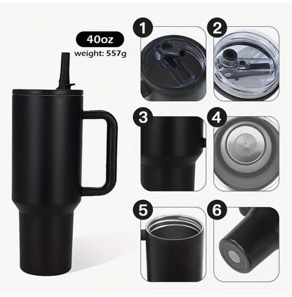 40Oz Solid Color Powder-Coated Tumblers with Leak-Proof Lid & Reusable Straw Double Wall Vacuum Insulated Travel Mugs Bpa-Free & Safe