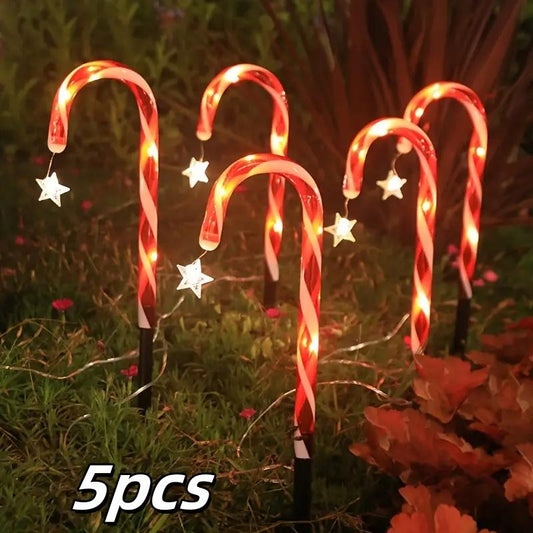5-Piece/10-Piece Set Christmas Cane Solar Path Lights IP44 Waterproof LED Garden Ground Stake Lights 8-Mode Christmas Cane Candy Lights for Festive Decoration on Sidewalks Courtyards Lawns Porches Etc. - Ornaments