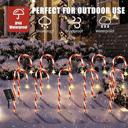 5-Piece/10-Piece Set Christmas Cane Solar Path Lights IP44 Waterproof LED Garden Ground Stake Lights 8-Mode Christmas Cane Candy Lights for Festive Decoration on Sidewalks Courtyards Lawns Porches Etc. - Ornaments