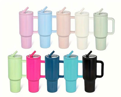 40Oz Solid Color Powder-Coated Tumblers with Leak-Proof Lid & Reusable Straw Double Wall Vacuum Insulated Travel Mugs Bpa-Free & Safe