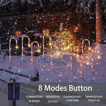 5-Piece/10-Piece Set Christmas Cane Solar Path Lights IP44 Waterproof LED Garden Ground Stake Lights 8-Mode Christmas Cane Candy Lights for Festive Decoration on Sidewalks Courtyards Lawns Porches Etc. - Ornaments