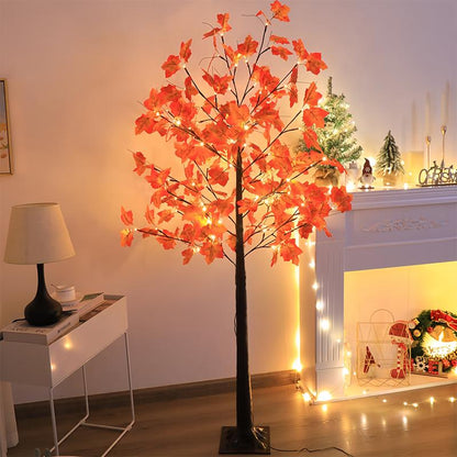 70.86 Inch LED Illuminated Maple Tree Light, Artificial Floor Lamp Tree with 96 Maple Leaves and 8 Lighting Modes for Thanksgiving, Halloween, Weddings, Parties, Fall Home Decor and Fall Decorative Lighting Nature Ornaments Decoration