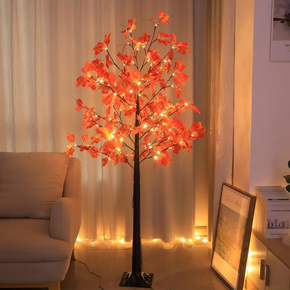 70.86 Inch LED Illuminated Maple Tree Light, Artificial Floor Lamp Tree with 96 Maple Leaves and 8 Lighting Modes for Thanksgiving, Halloween, Weddings, Parties, Fall Home Decor and Fall Decorative Lighting Nature Ornaments Decoration